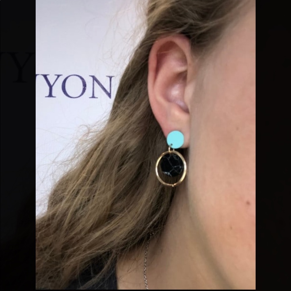 LAST SET SALE Marble + Gold Statement Earrings - Picture 4 of 4